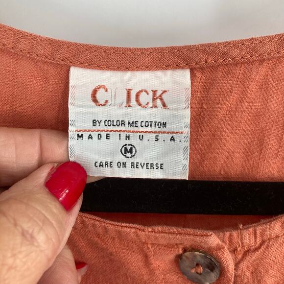 Click Color Me Cotton Linen Peach Orange Abalone Button Top Women’s Medium Coast - Picture 5 of 8